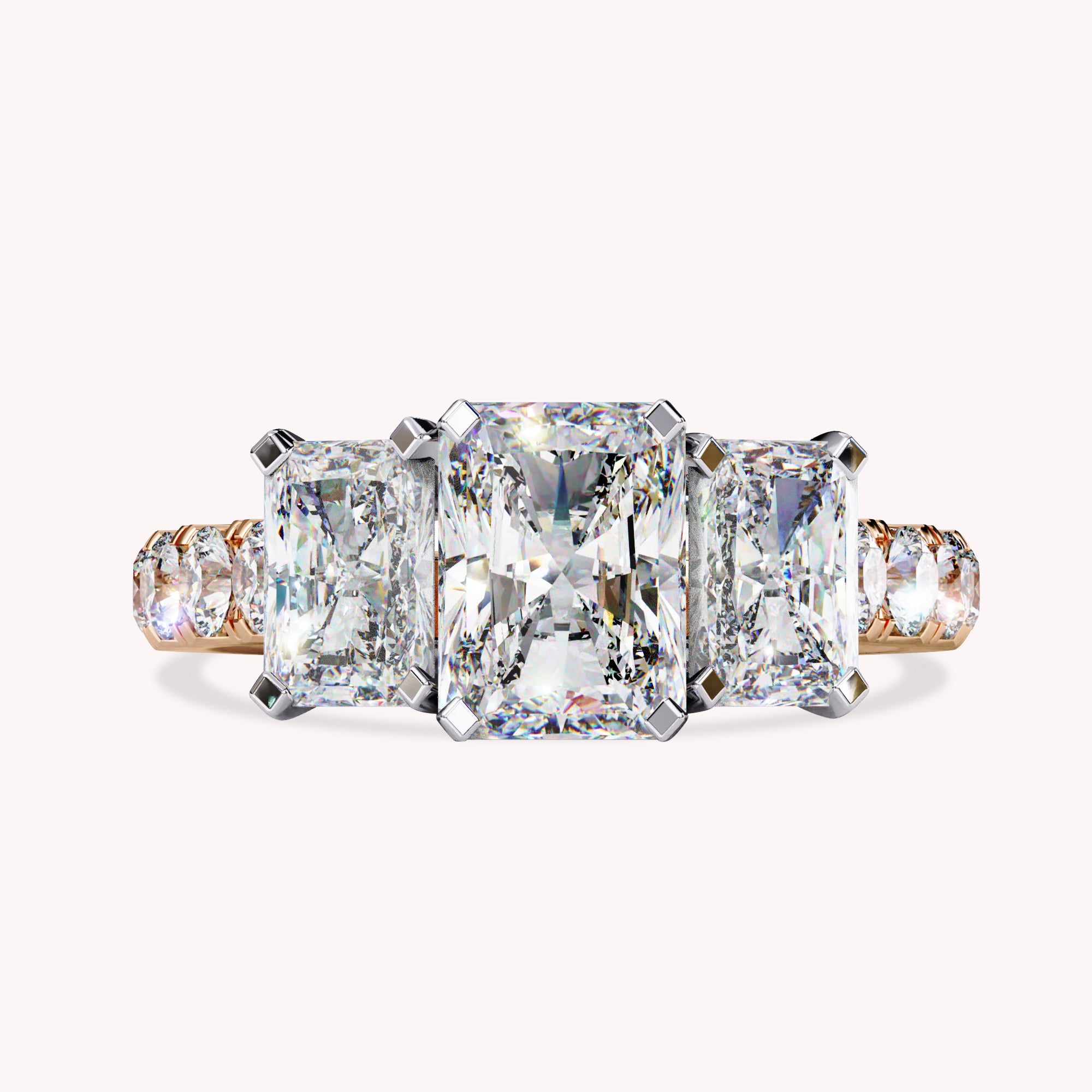 Three Stone Radiant Cut Lab Grown Diamond Engagement Ring