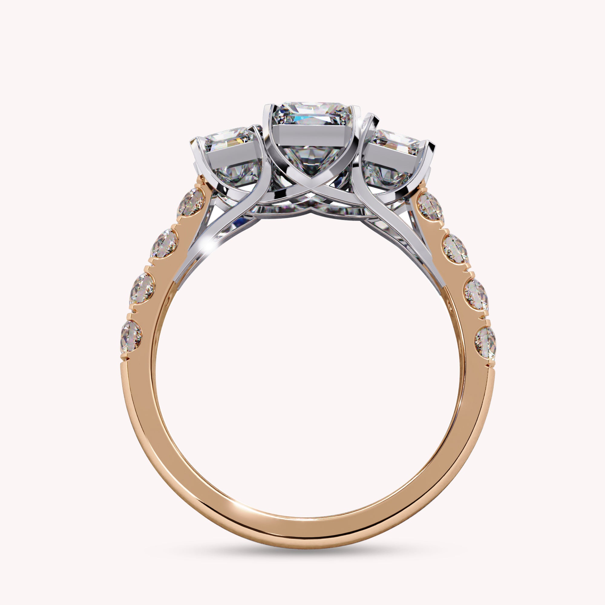 Three Stone Radiant Cut Lab Grown Diamond Engagement Ring