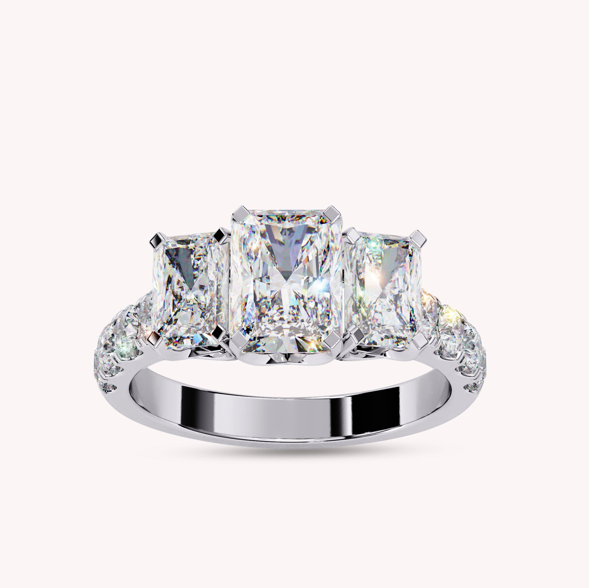 Three Stone Radiant Cut Lab Grown Diamond Engagement Ring