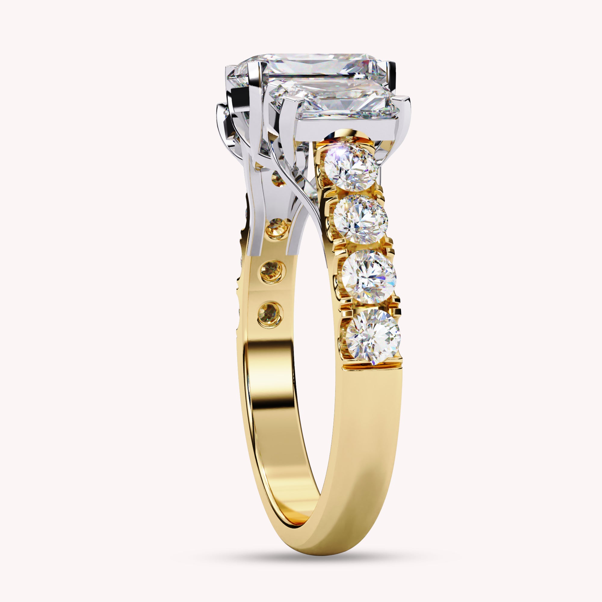 Three Stone Radiant Cut Lab Grown Diamond Engagement Ring