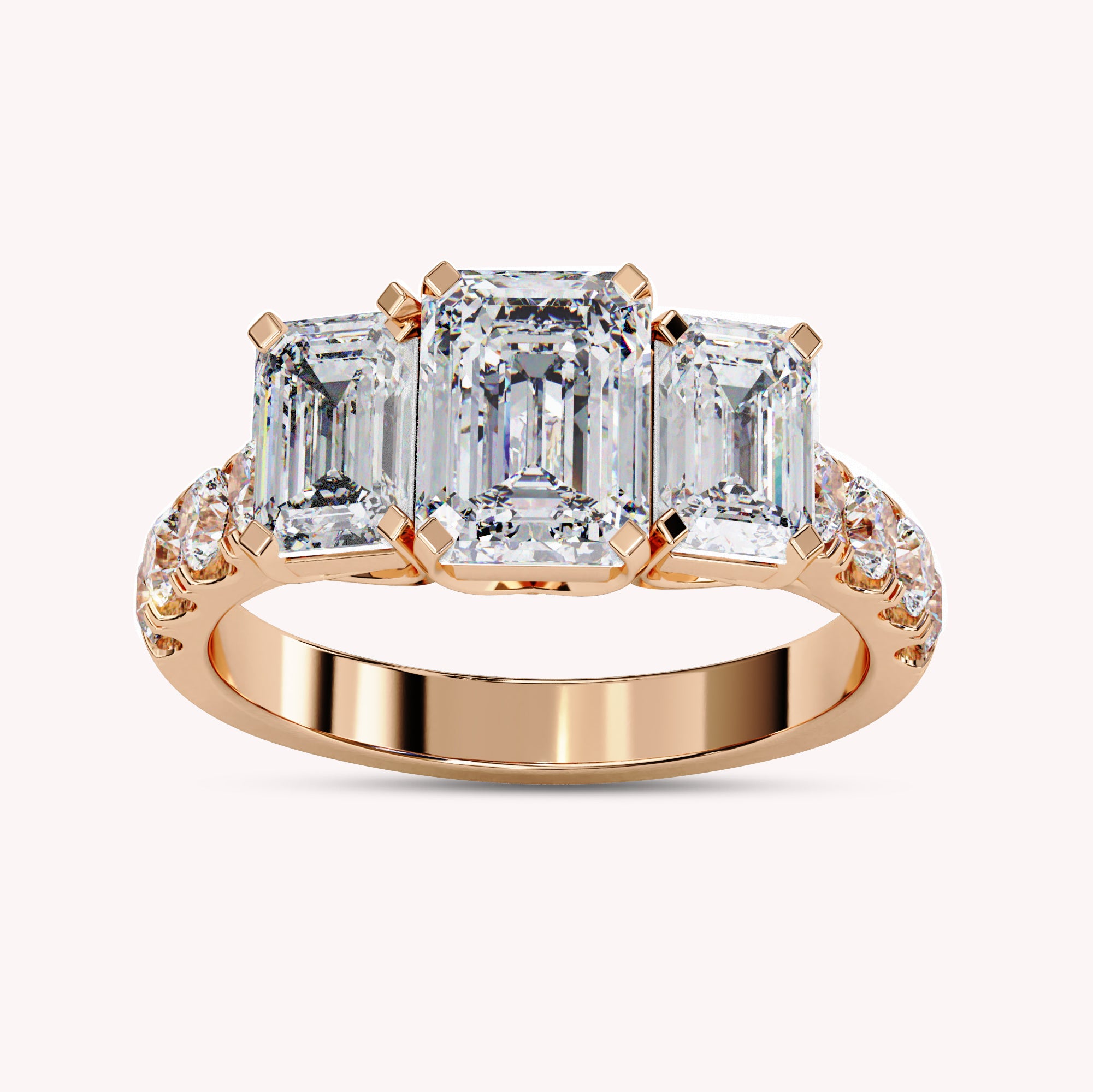 Three Stone Emerald Cut Lab Grown Diamond Ring