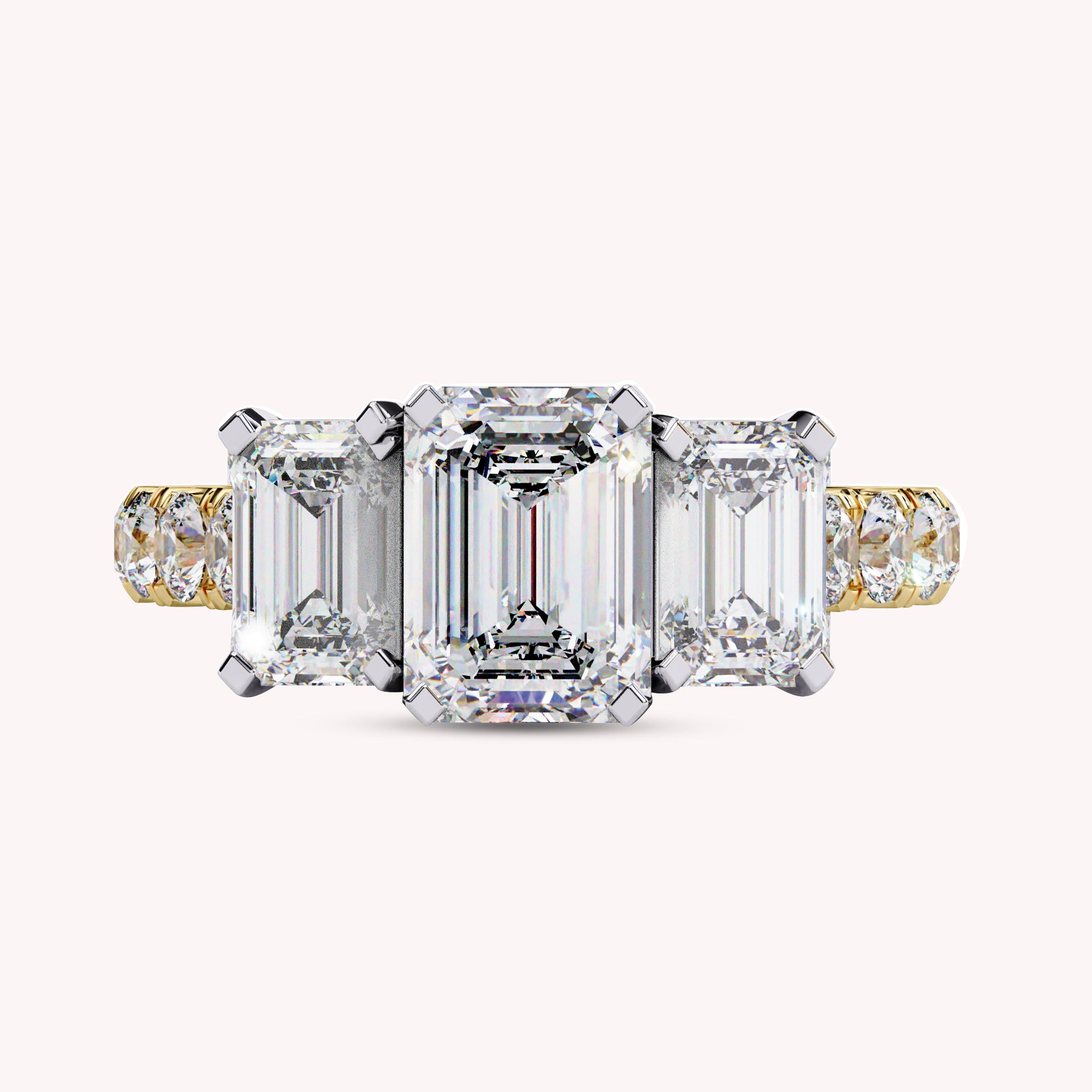 Three Stone Emerald Cut Lab Grown Diamond Ring