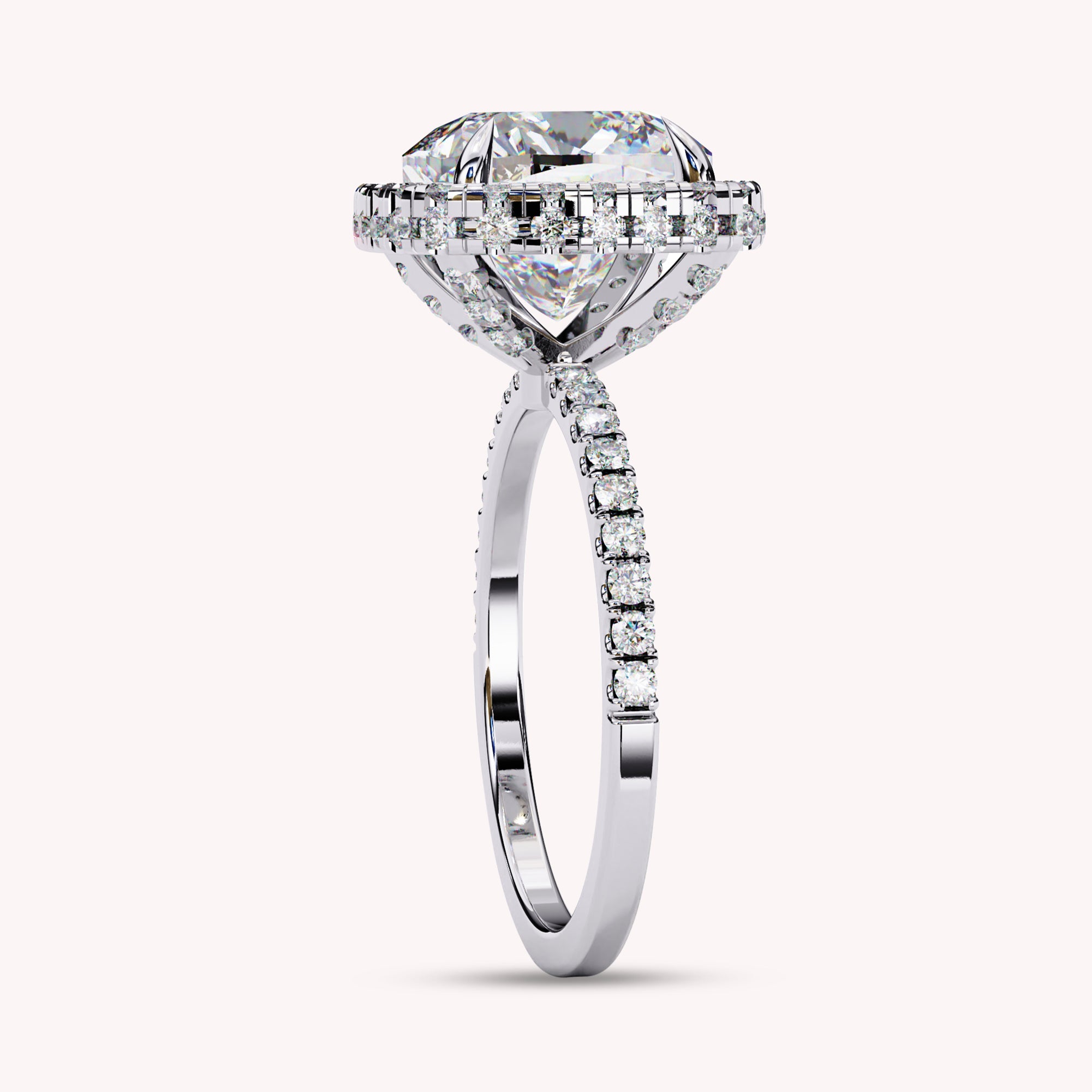 Cushion Cut Solitaire Halo Lab Grown Diamond Engagement Ring