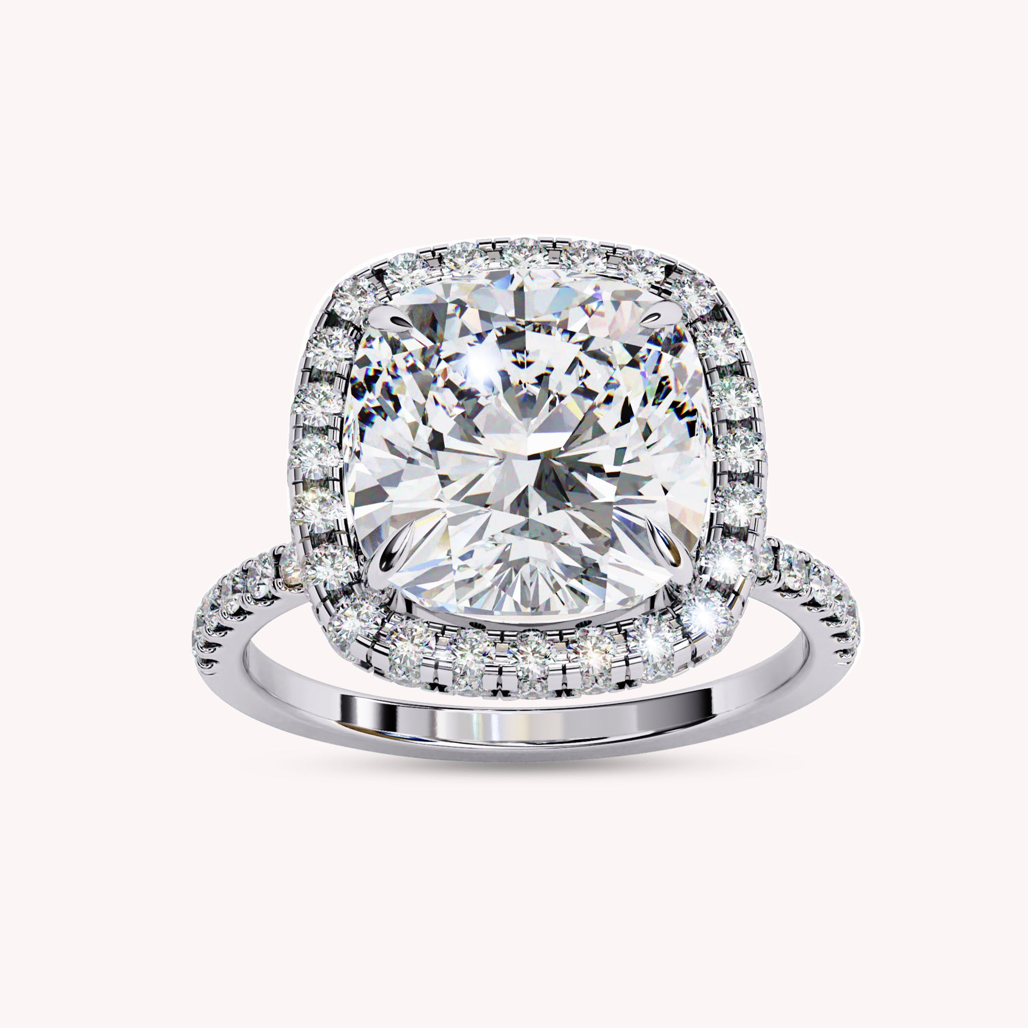 Cushion Cut Solitaire Halo Lab Grown Diamond Engagement Ring