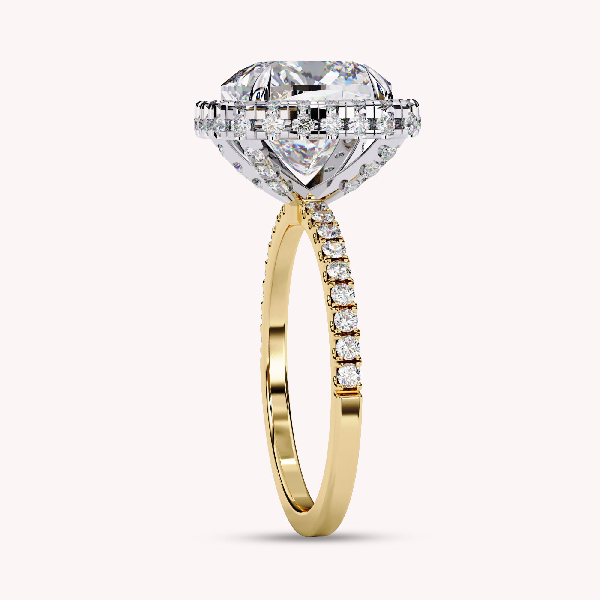 Cushion Cut Solitaire Halo Lab Grown Diamond Engagement Ring