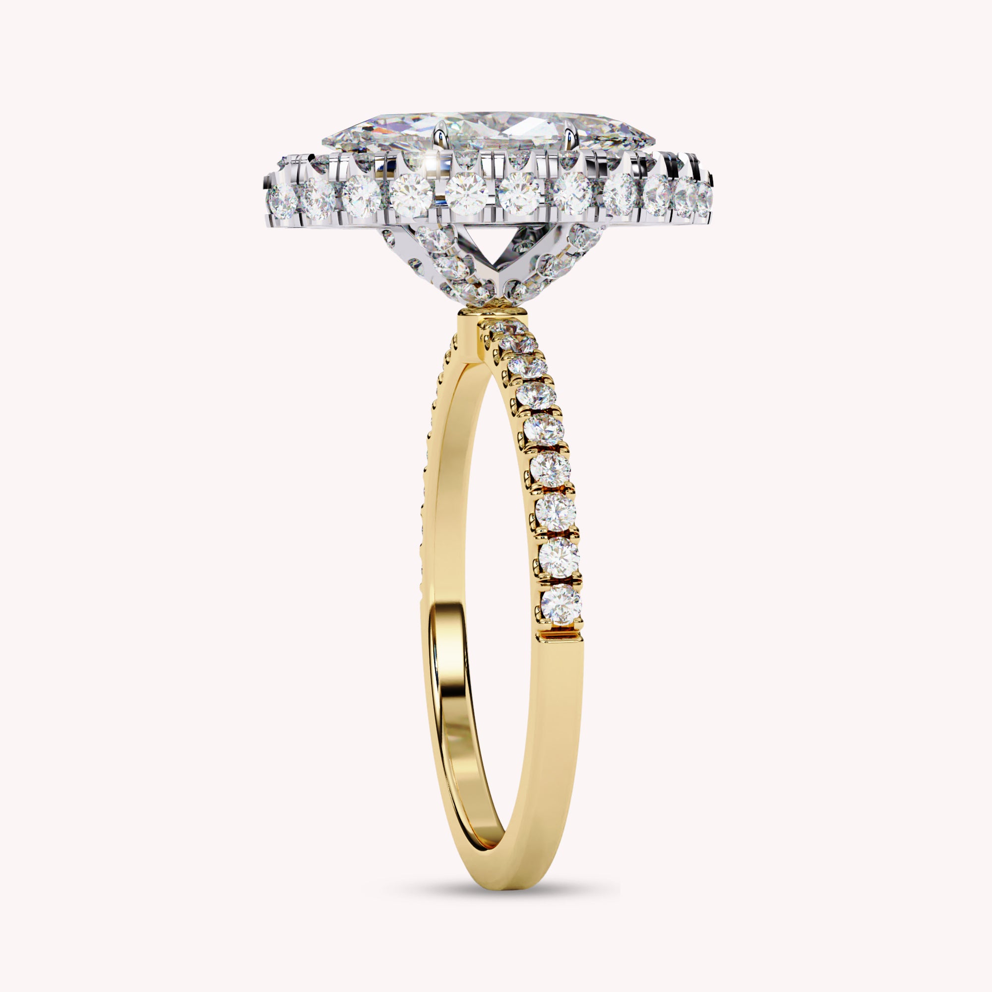 Marquise Cut Halo Solitaire Lab Grown Diamond Engagement Ring