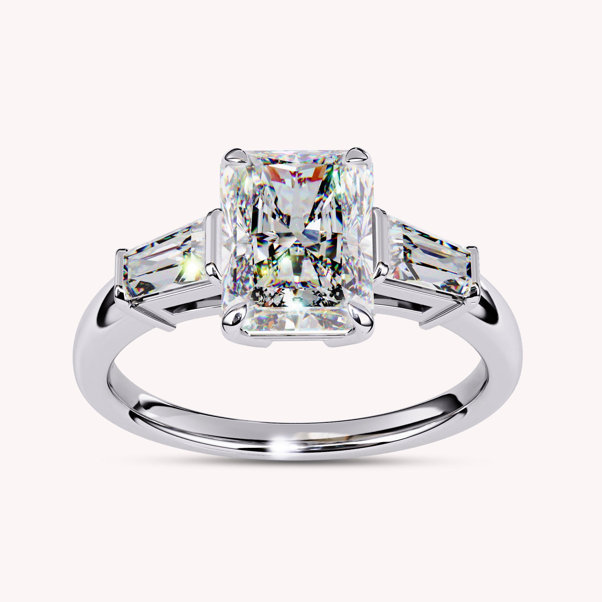 Three Stone Radiant Cut Lab Grown Diamond Promise Rings