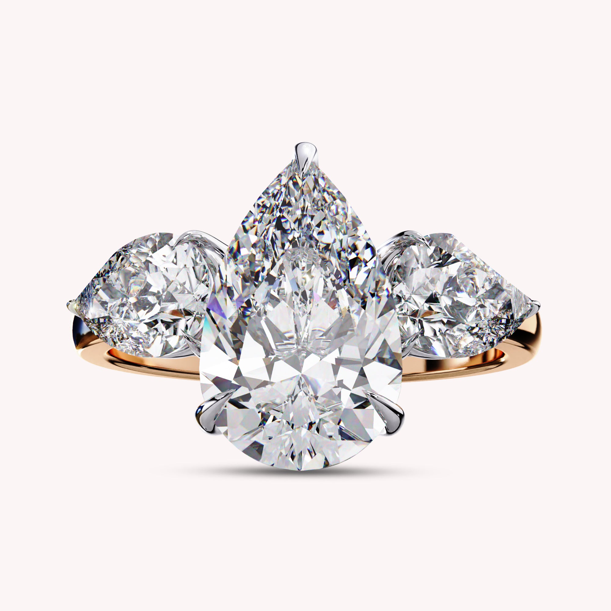 Three Stone Pear Shape Lab Grown Diamond Engagement Rings