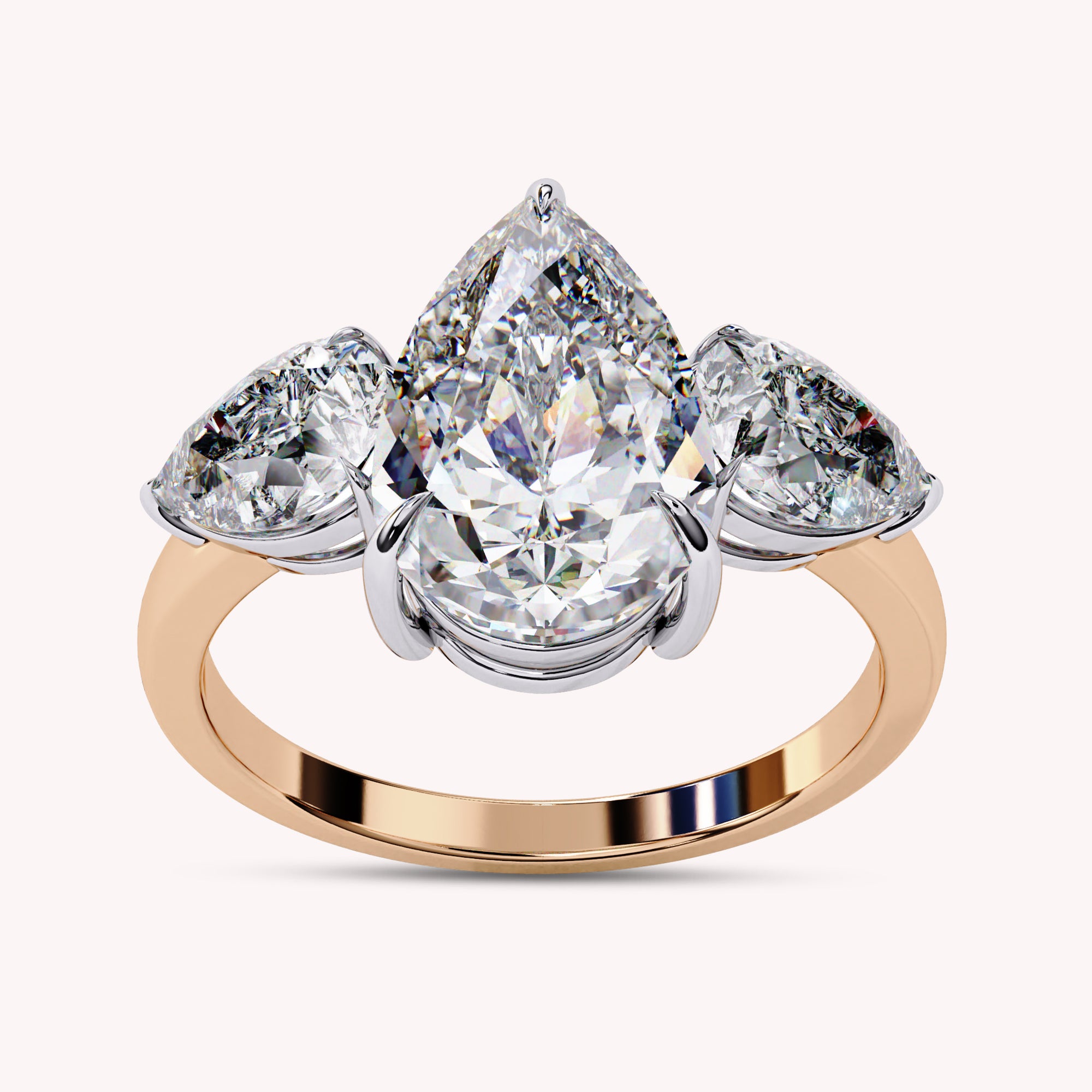 Three Stone Pear Shape Lab Grown Diamond Engagement Rings