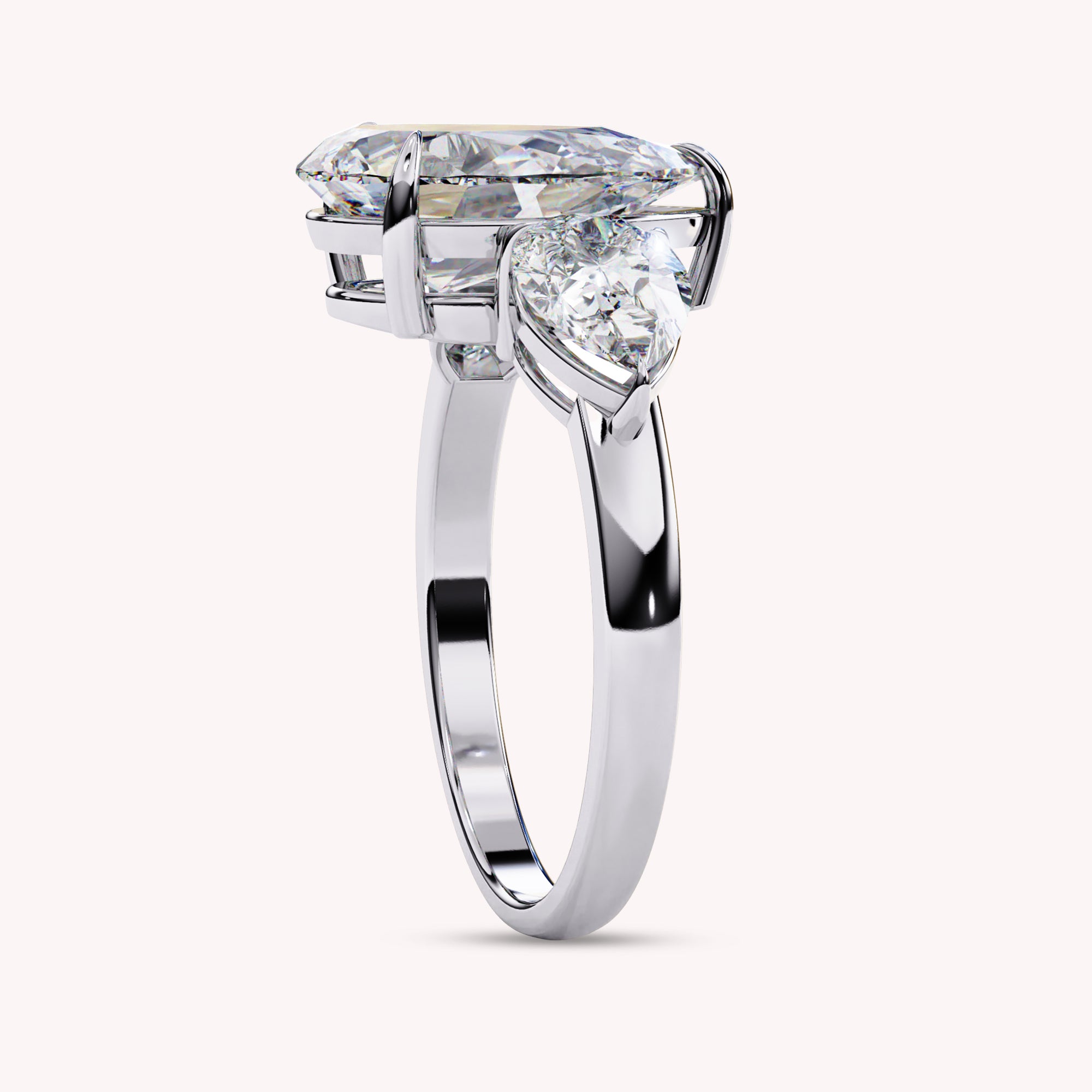 Three Stone Pear Shape Lab Grown Diamond Engagement Rings