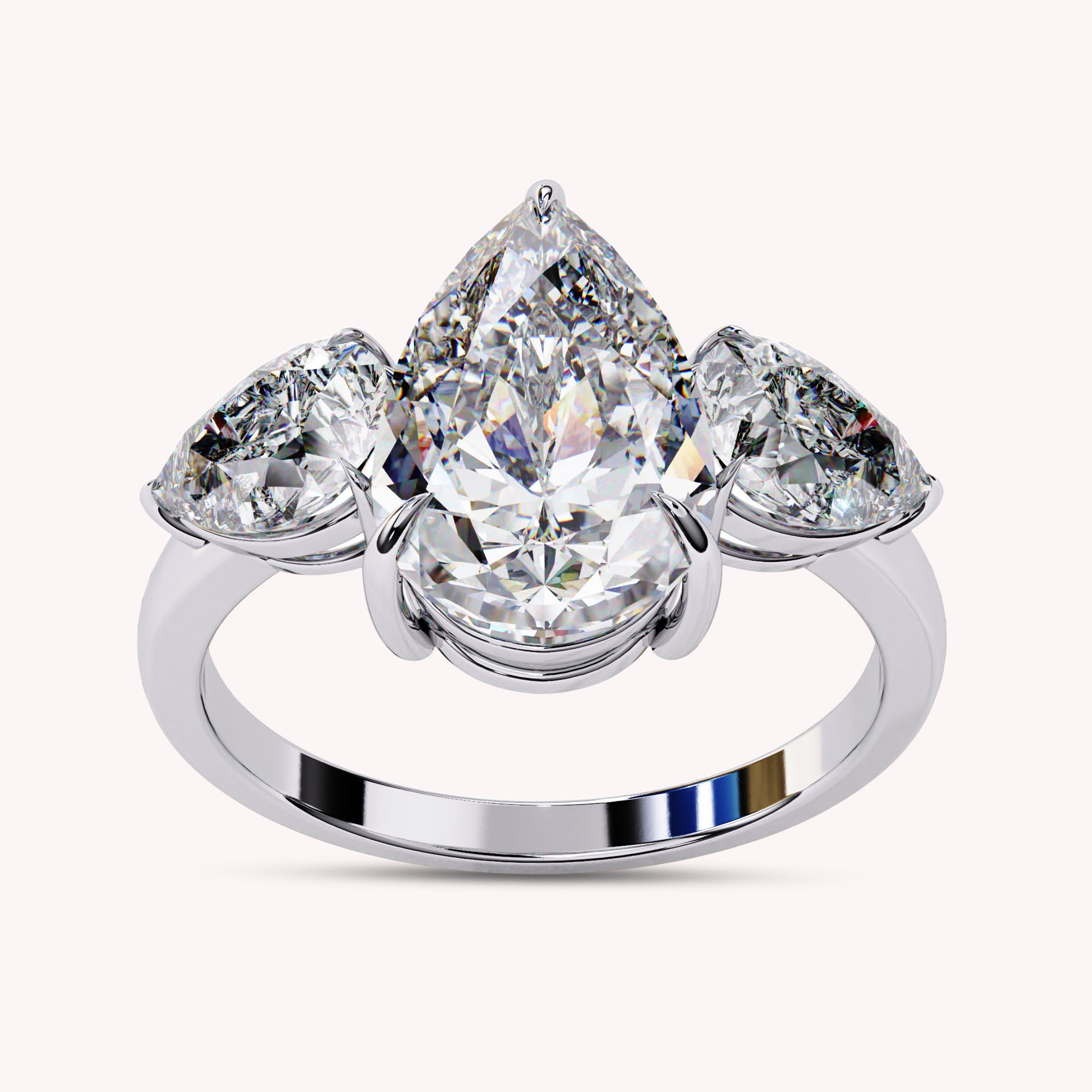 Three Stone Pear Shape Lab Grown Diamond Engagement Rings