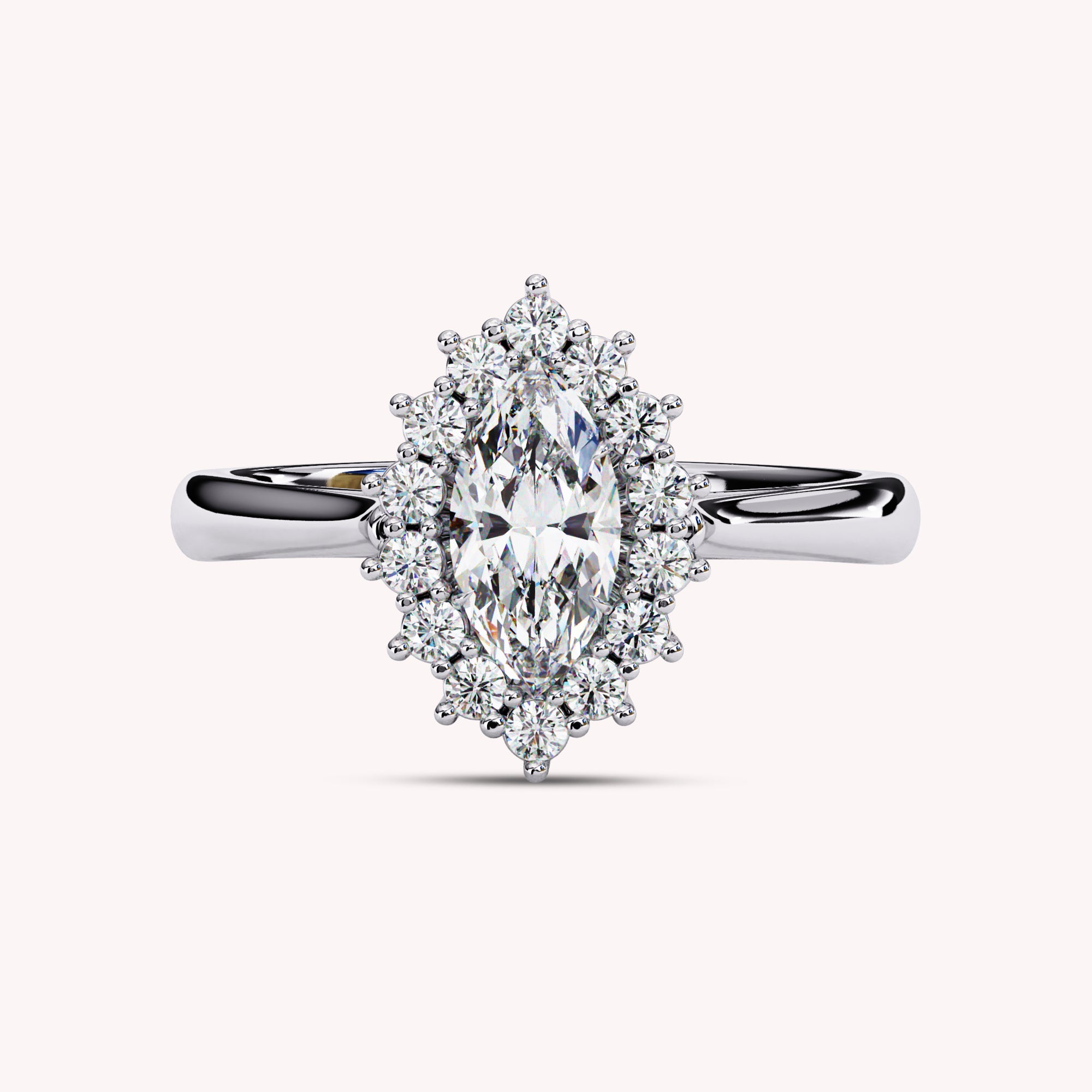 Halo Cluster Marquise Cut Lab Grown Diamond Promise Rings