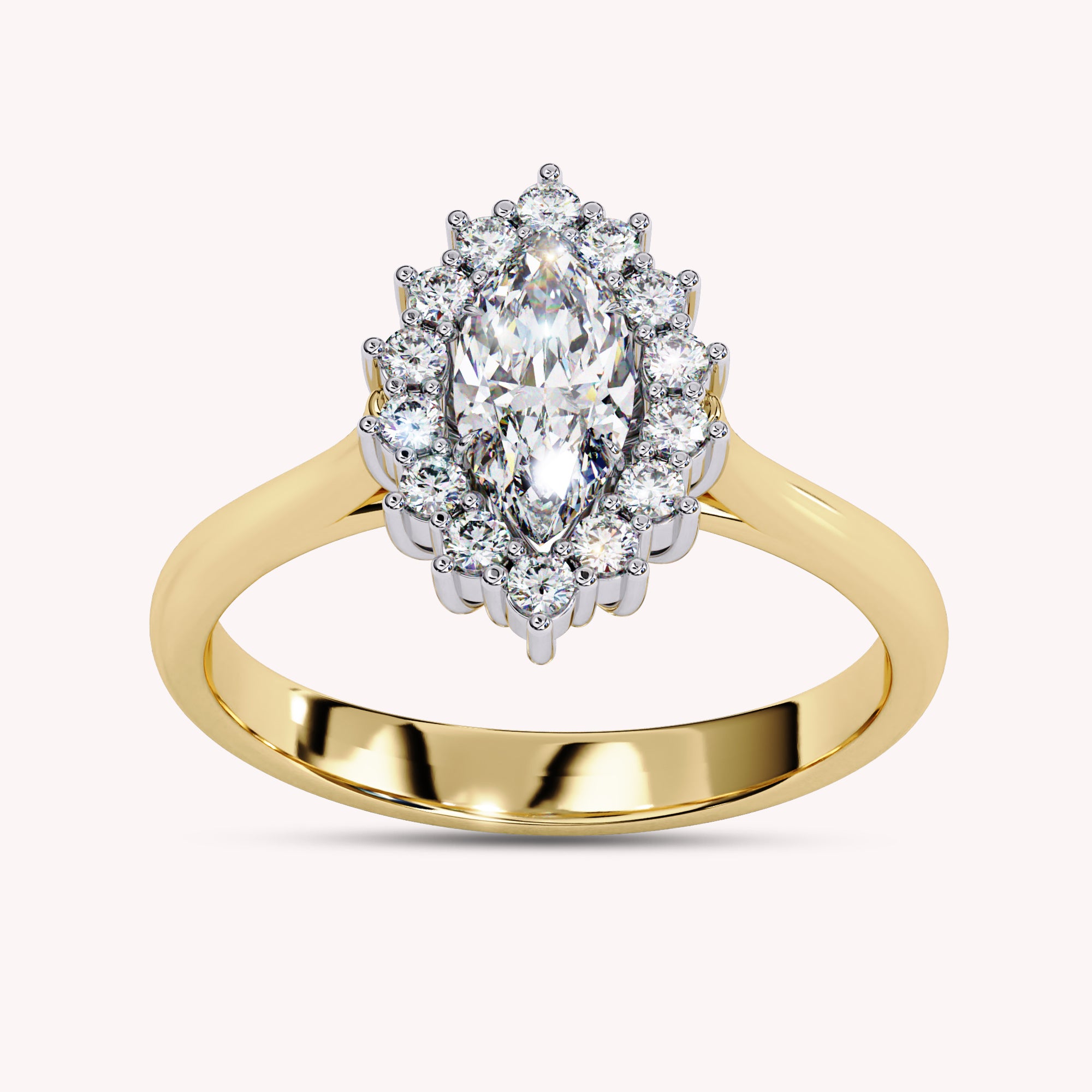 Halo Cluster Marquise Cut Lab Grown Diamond Promise Rings