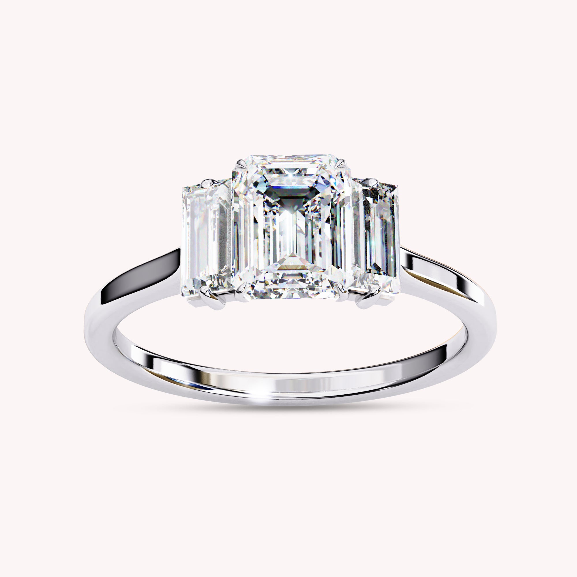 7x5MM Emerald Cut 3 Stone Lab Grown Diamond Promise Rings