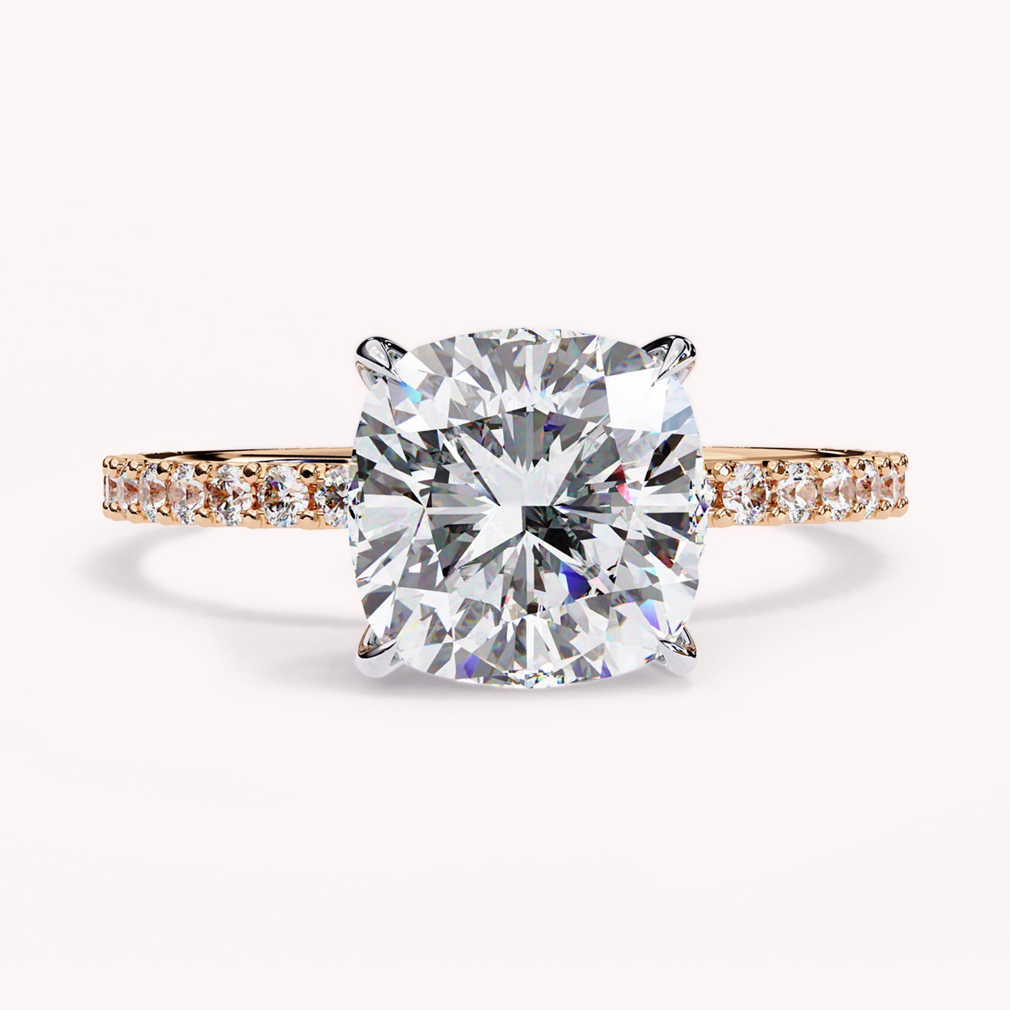 Cushion Cut Hidden Halo Lab Grown Diamond Engagement Ring