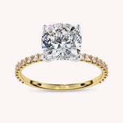 Cushion Cut Hidden Halo Lab Grown Diamond Engagement Ring