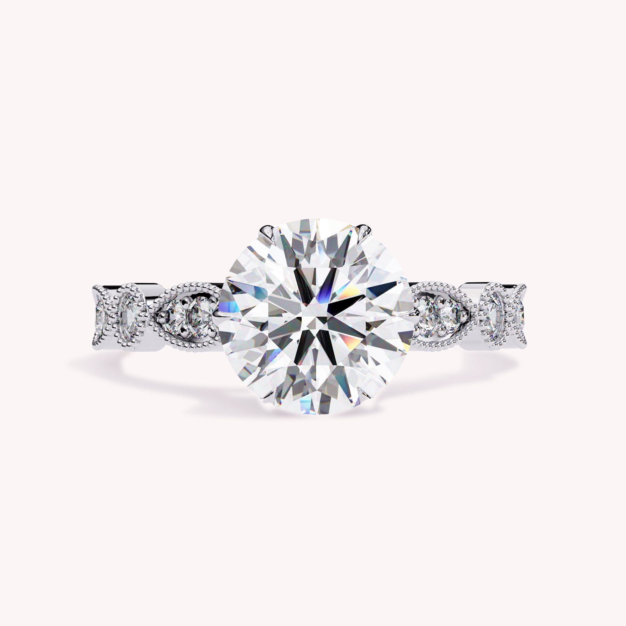 Beaded Solitaire Lab Grown Diamond Engagement Ring