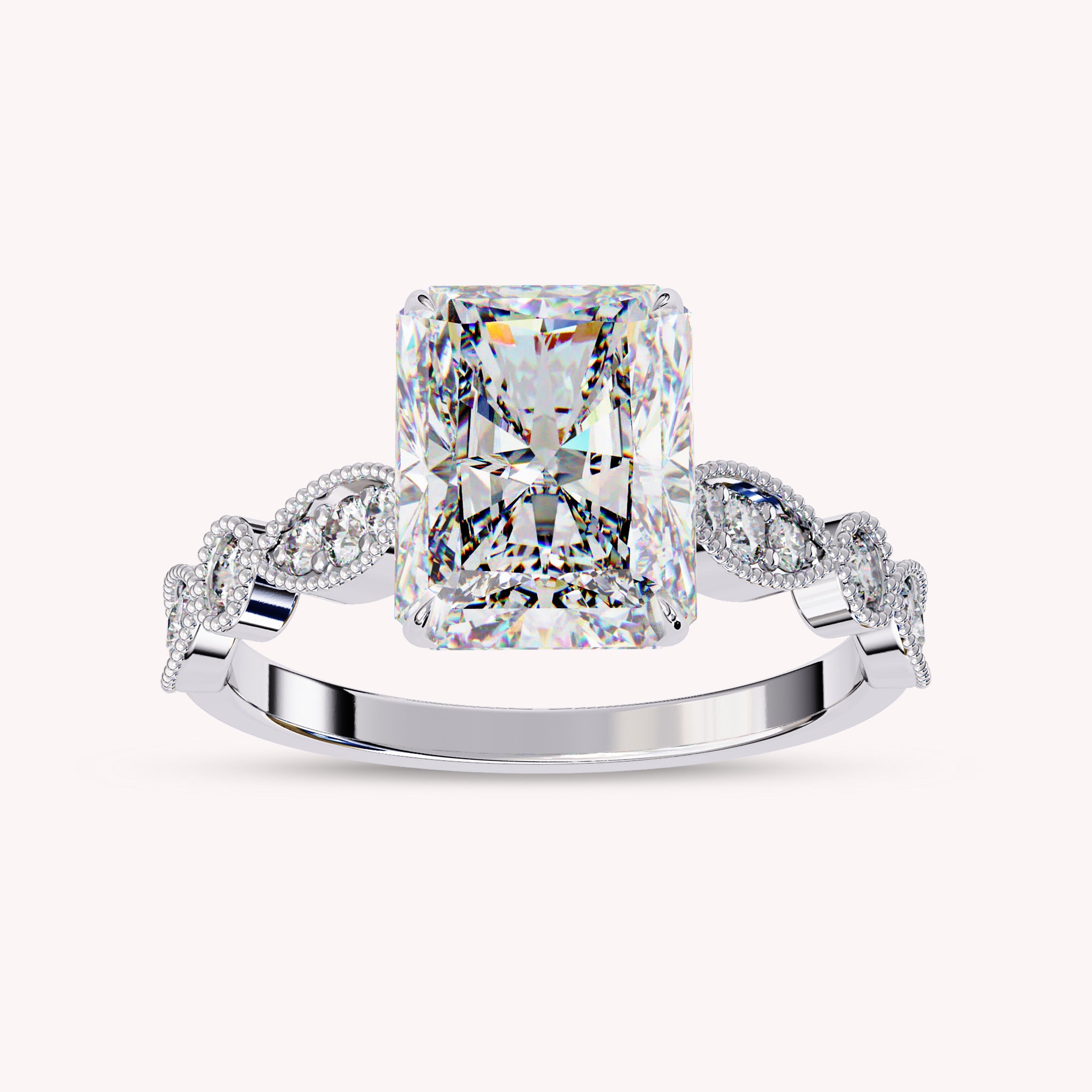 Radiant Cut Beaded Lab Grown Diamond Engagement Ring