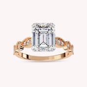 Emerald Cut Beaded Lab Grown Diamond Engagement Ring