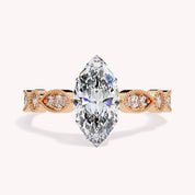 Marquise Cut Beaded Lab Grown Diamond Engagement Ring