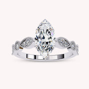 Marquise Cut Beaded Lab Grown Diamond Engagement Ring