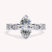 Marquise Cut Beaded Lab Grown Diamond Engagement Ring