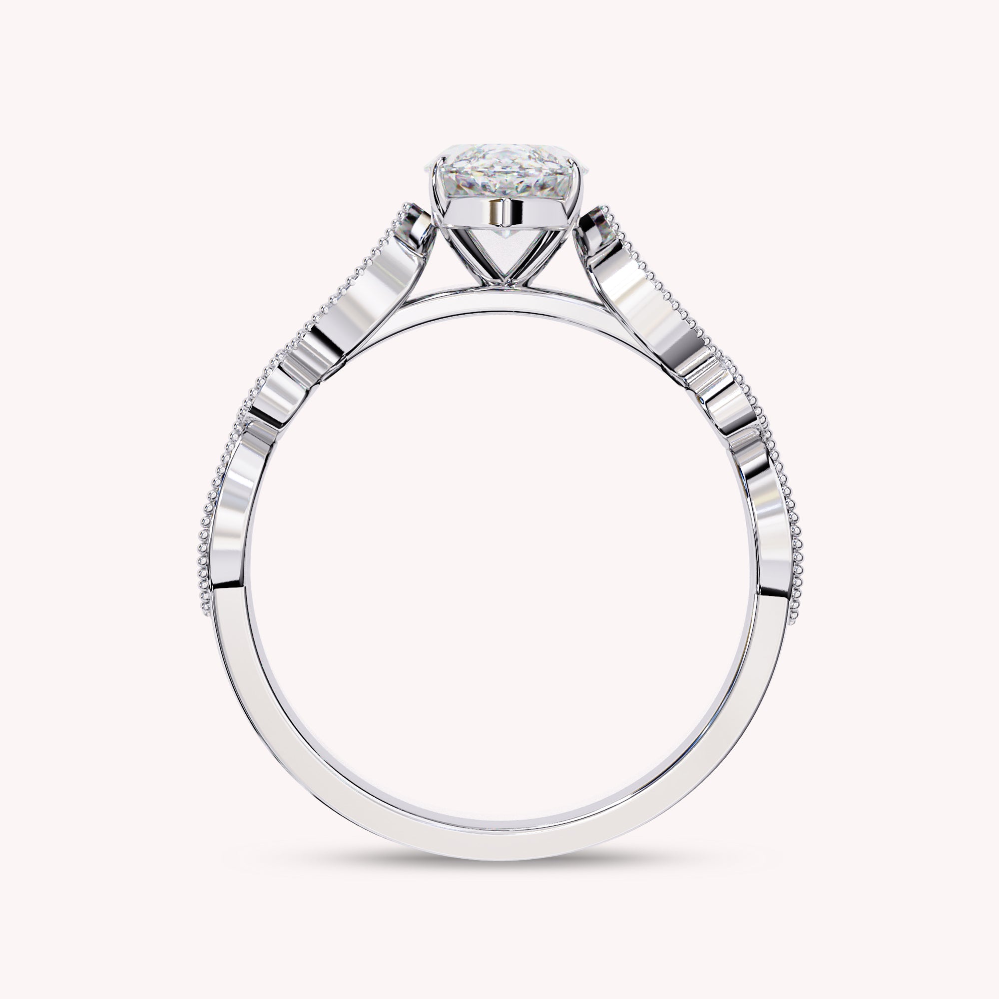 Marquise Cut Beaded Lab Grown Diamond Engagement Ring