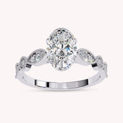 Oval Cut Beaded Lab Grown Diamond Engagement Ring