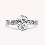 Oval Cut Beaded Lab Grown Diamond Engagement Ring