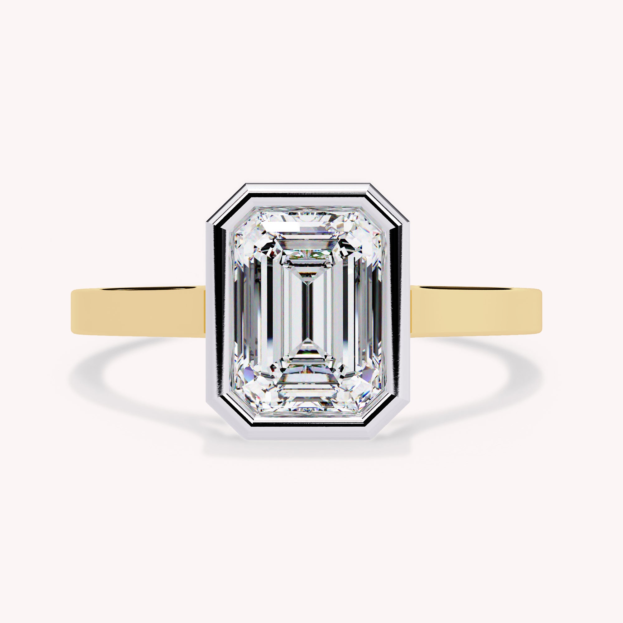 Max Emerald Cut Bezel Set Lab Grown Diamond Engagement Ring