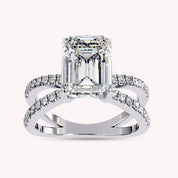 Vivien Emerald Cut Criss Cross Lab Grown Diamond Engagement Ring