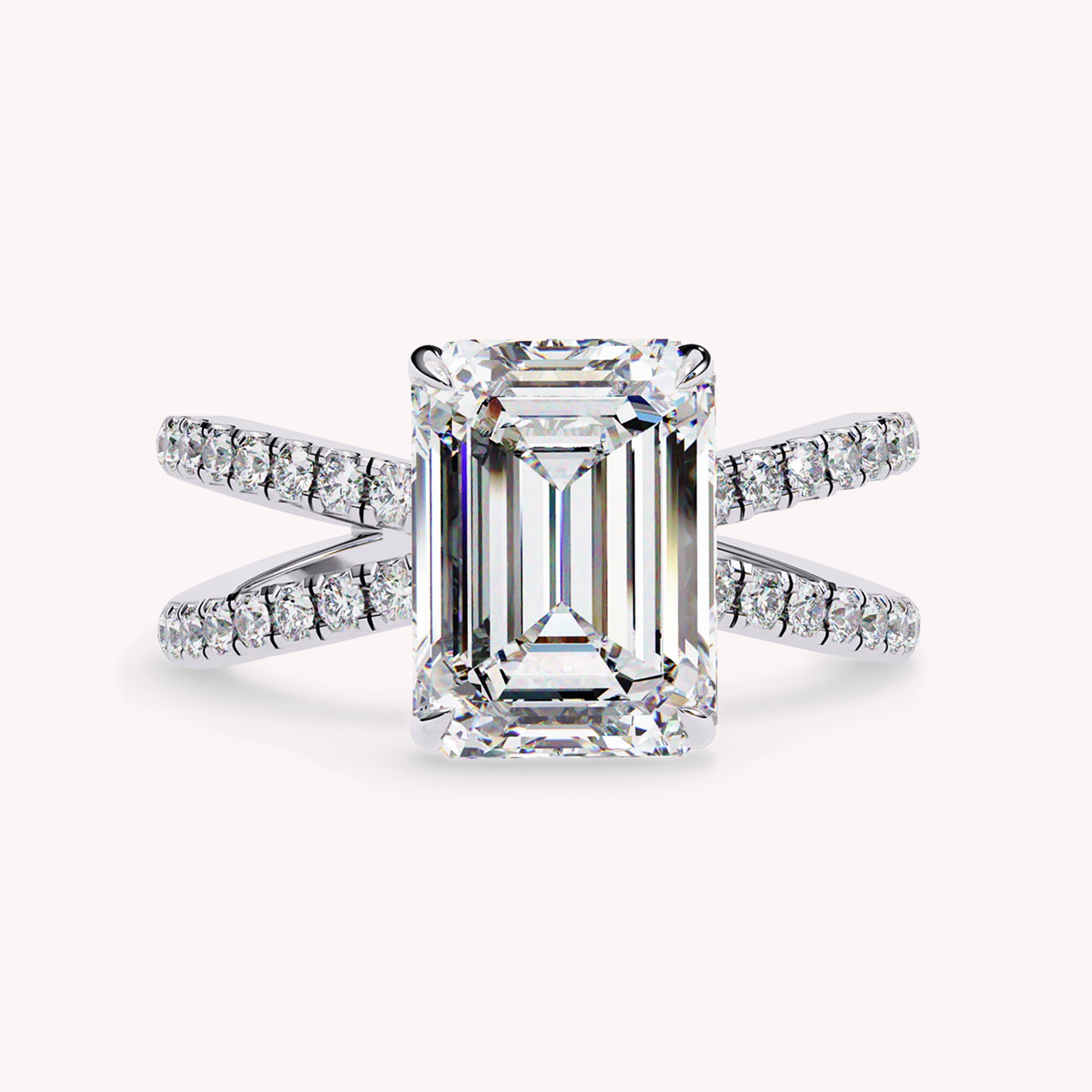 Vivien Emerald Cut Criss Cross Lab Grown Diamond Engagement Ring