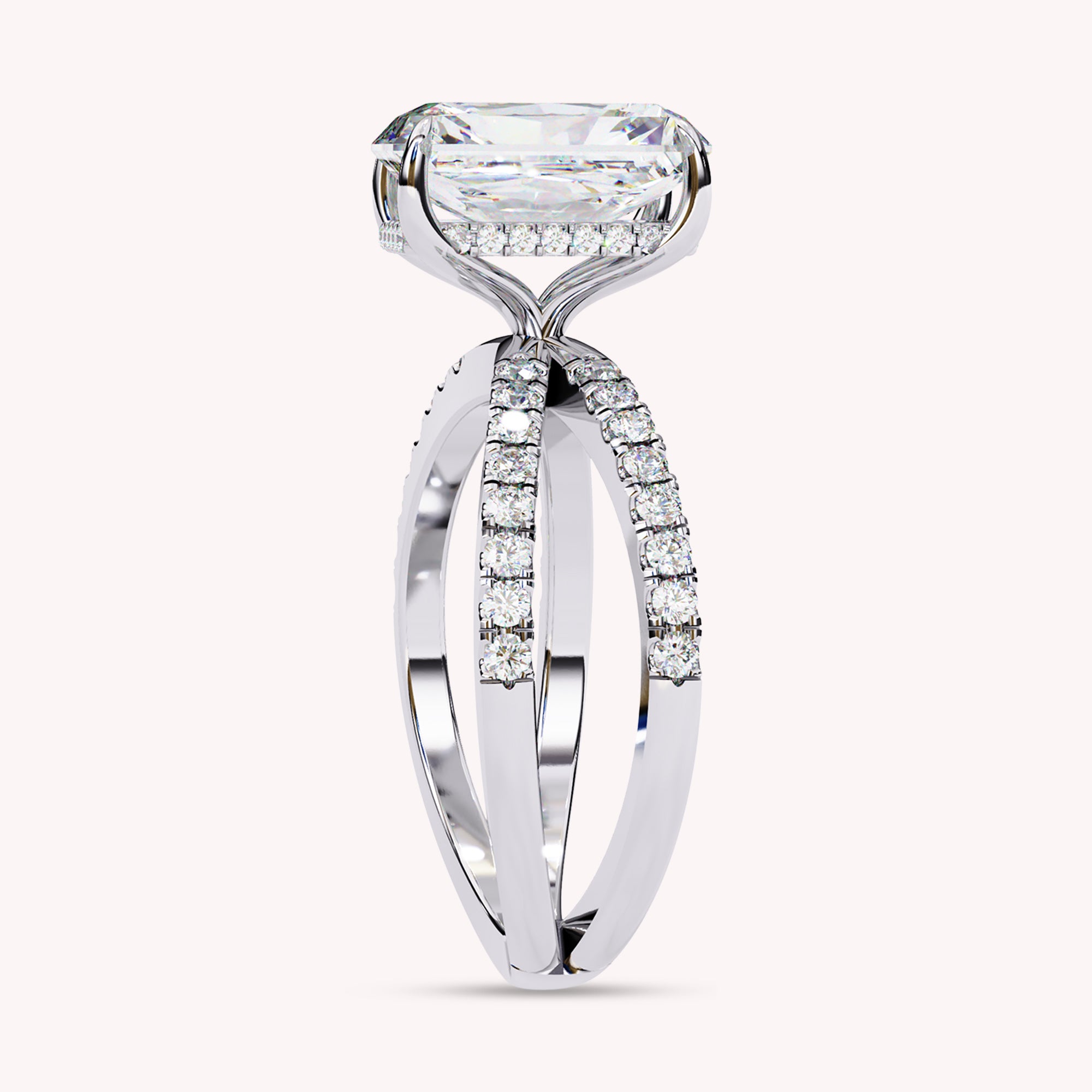 Vivien Emerald Cut Criss Cross Lab Grown Diamond Engagement Ring