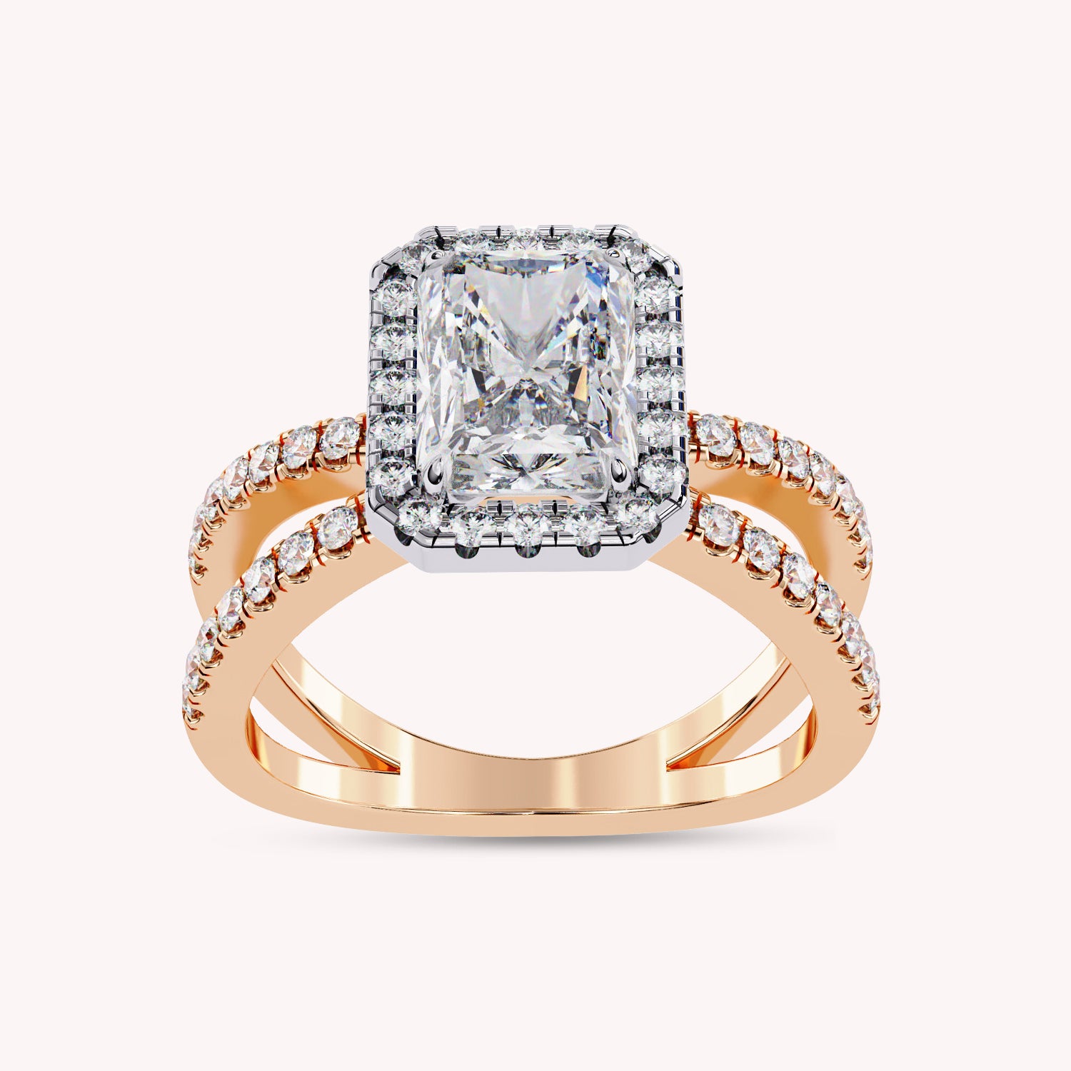 Kylie Radiant Cut Split Shank Halo Lab Grown Diamond Engagement Ring