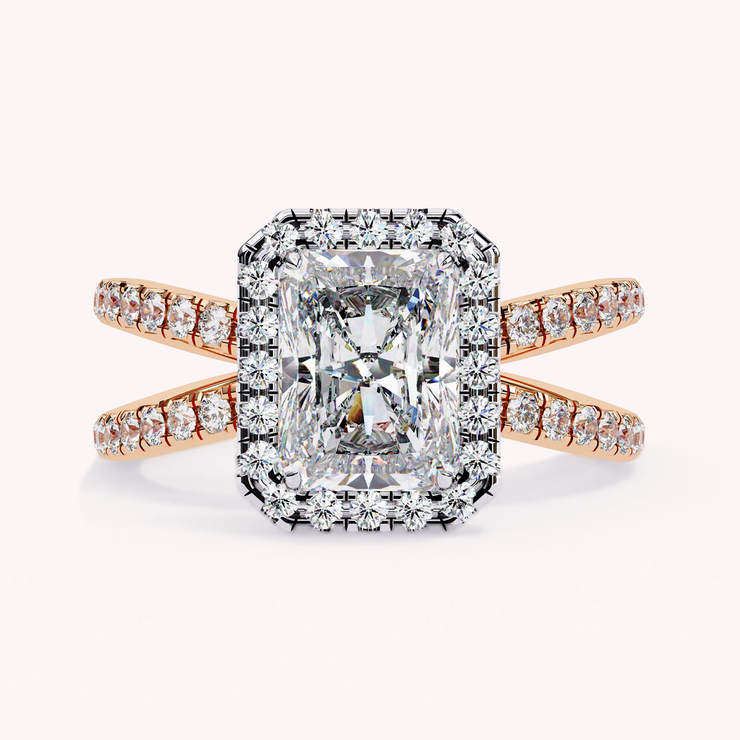 Kylie Radiant Cut Split Shank Halo Lab Grown Diamond Engagement Ring