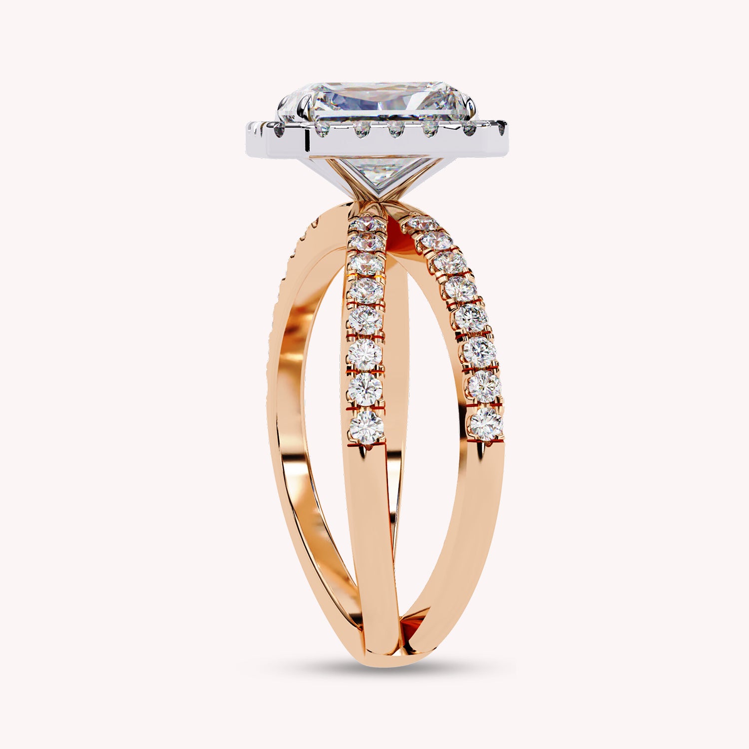 Kylie Radiant Cut Split Shank Halo Lab Grown Diamond Engagement Ring