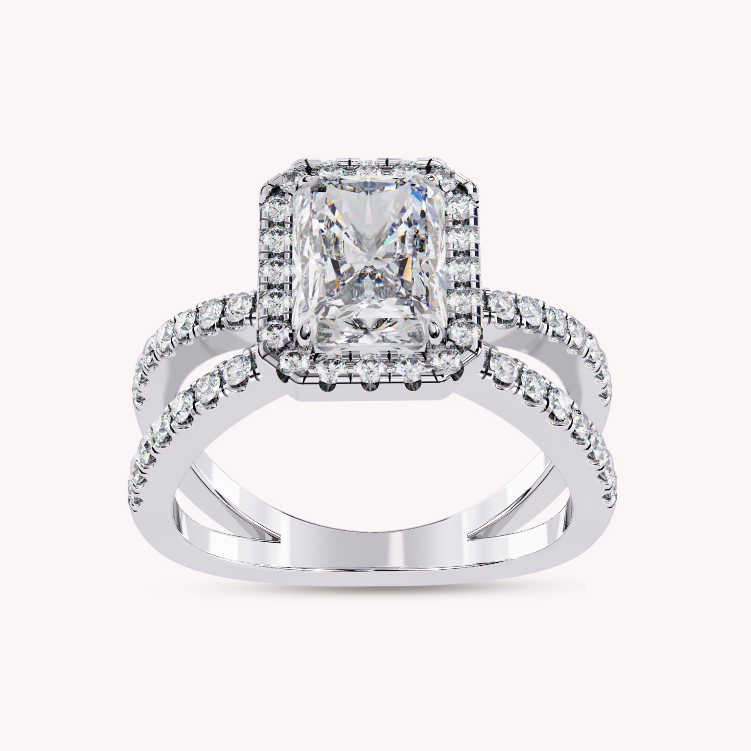 Kylie Radiant Cut Split Shank Halo Lab Grown Diamond Engagement Ring