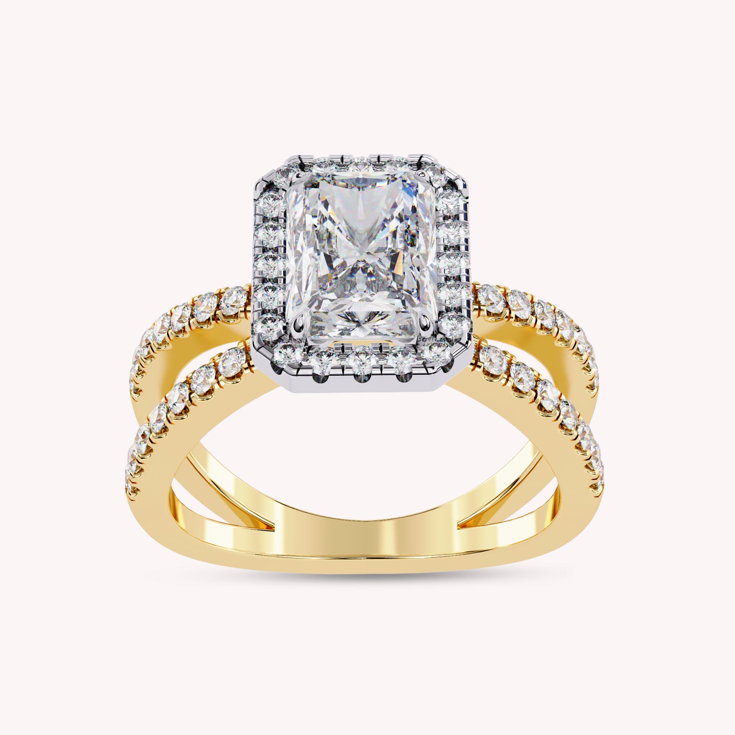 Kylie Radiant Cut Split Shank Halo Lab Grown Diamond Engagement Ring