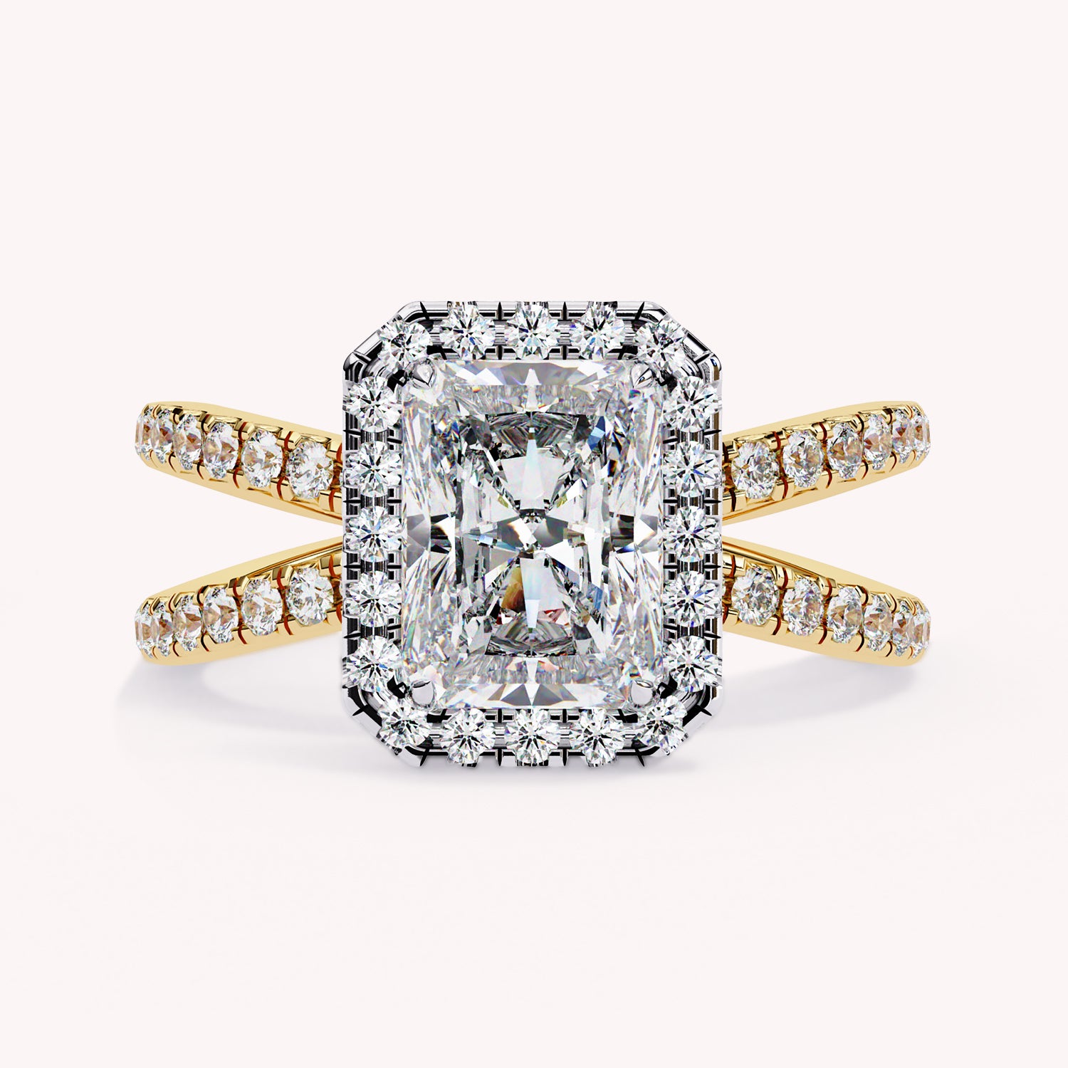 Kylie Radiant Cut Split Shank Halo Lab Grown Diamond Engagement Ring