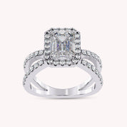 Hanna Emerald Cut Split Shank Halo Lab Grown Diamond Engagement Ring