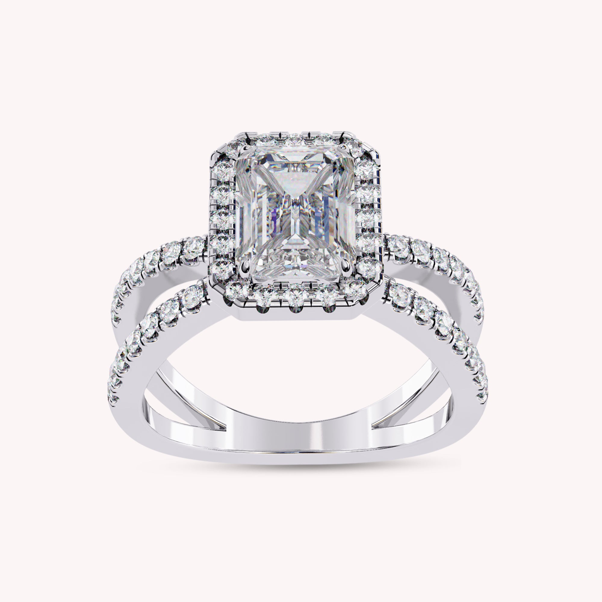 Hanna Emerald Cut Split Shank Halo Lab Grown Diamond Engagement Ring