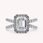 Hanna Emerald Cut Split Shank Halo Lab Grown Diamond Engagement Ring