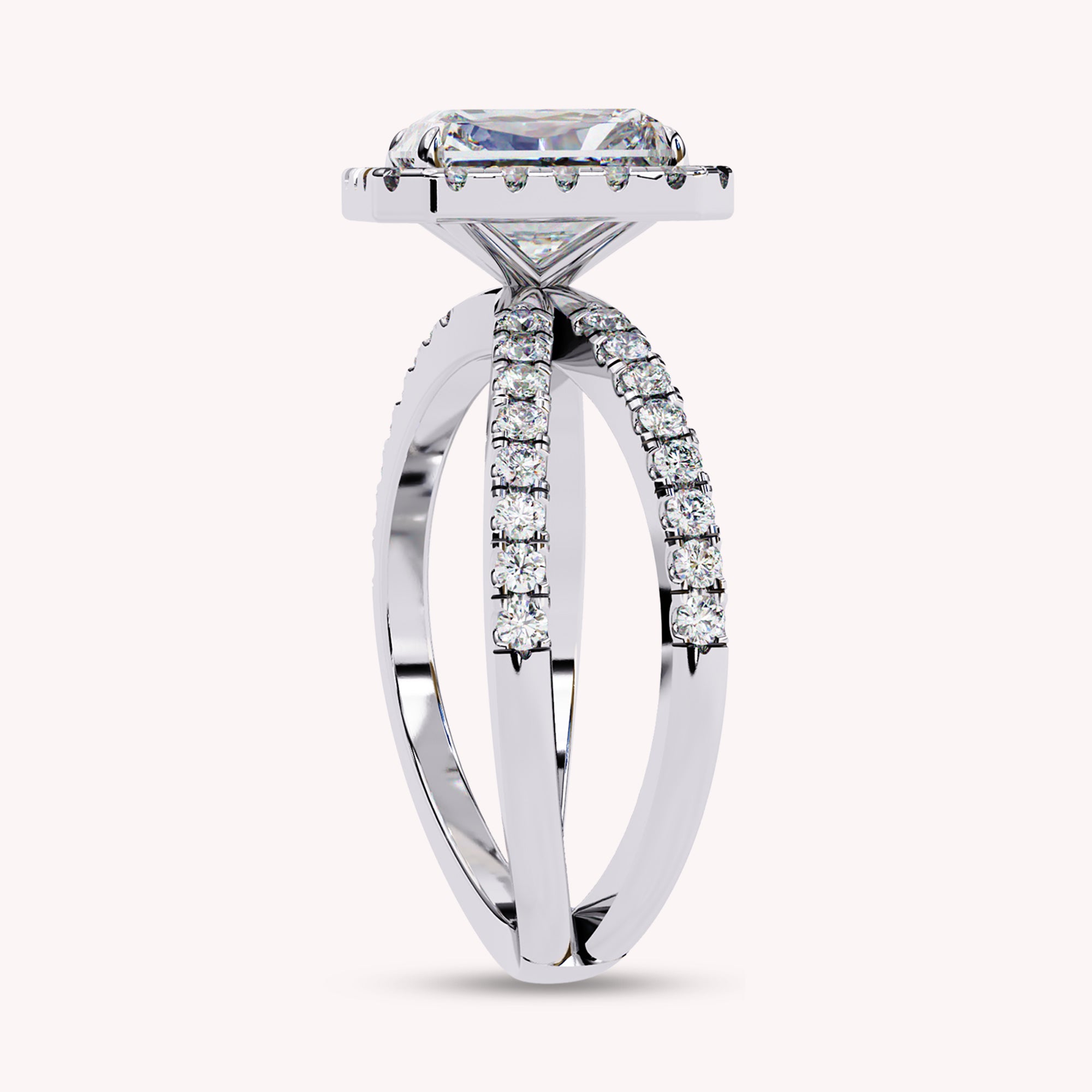 Hanna Emerald Cut Split Shank Halo Lab Grown Diamond Engagement Ring