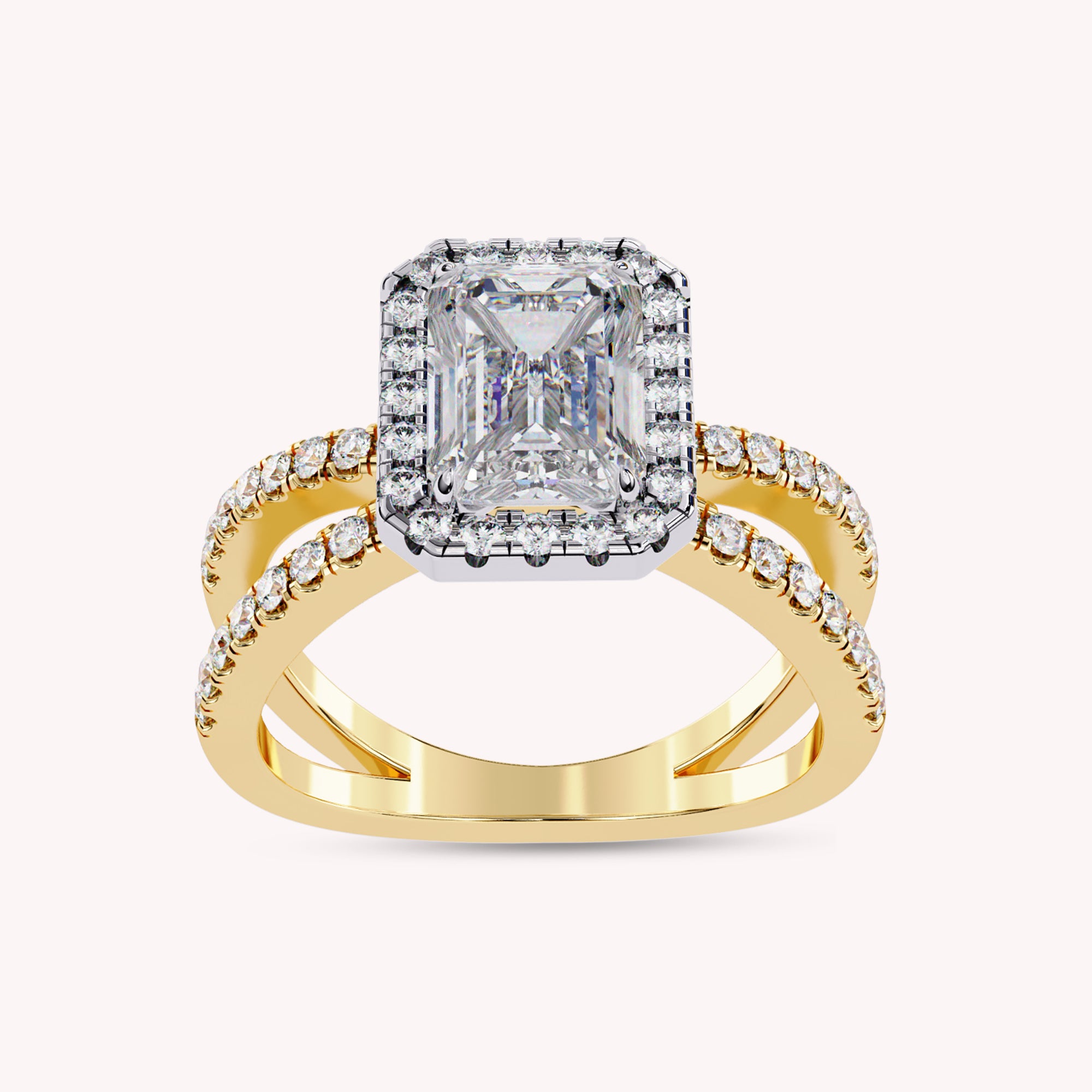 Hanna Emerald Cut Split Shank Halo Lab Grown Diamond Engagement Ring