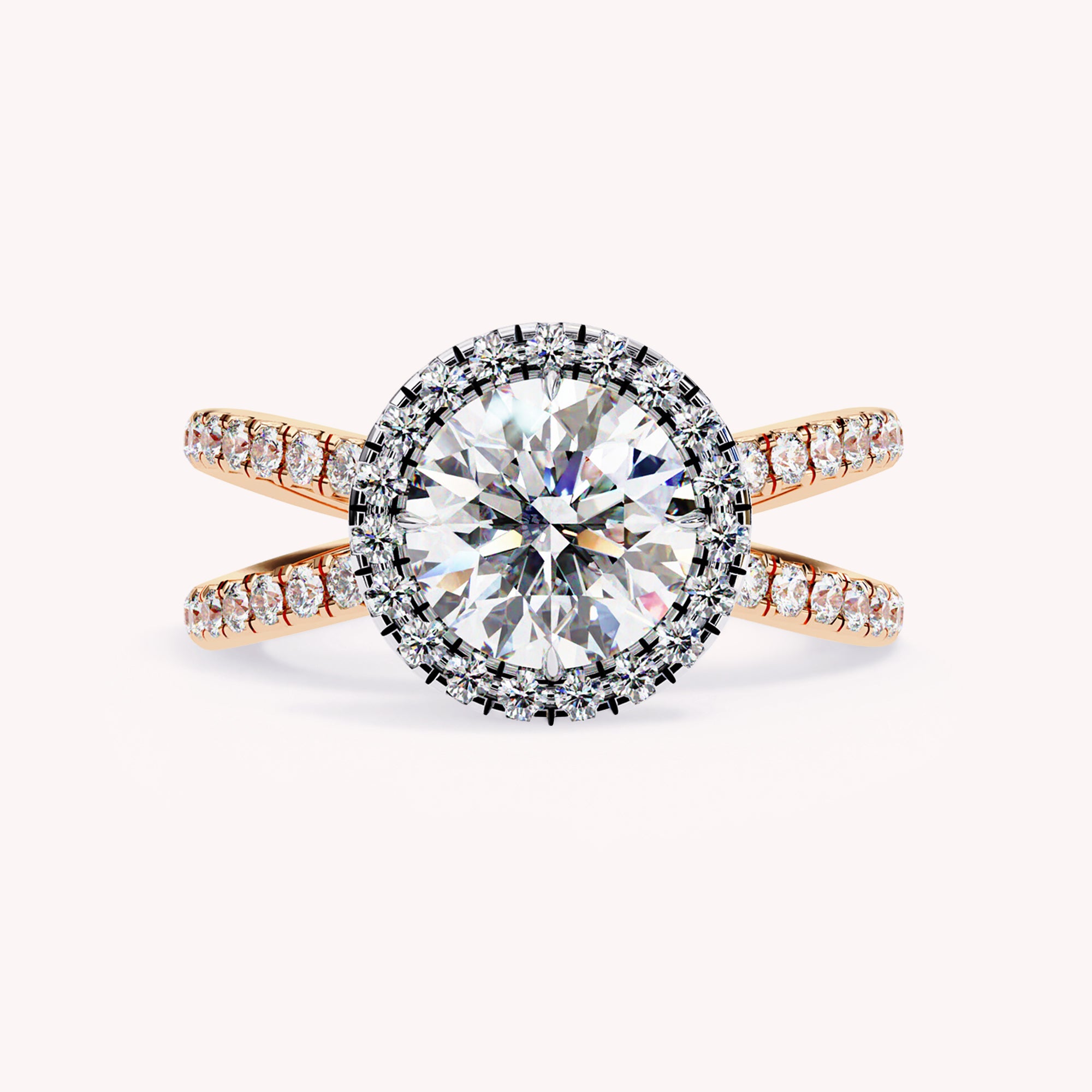 Elara Round Cut Split Shank Halo Lab Grown Diamond Engagement Ring