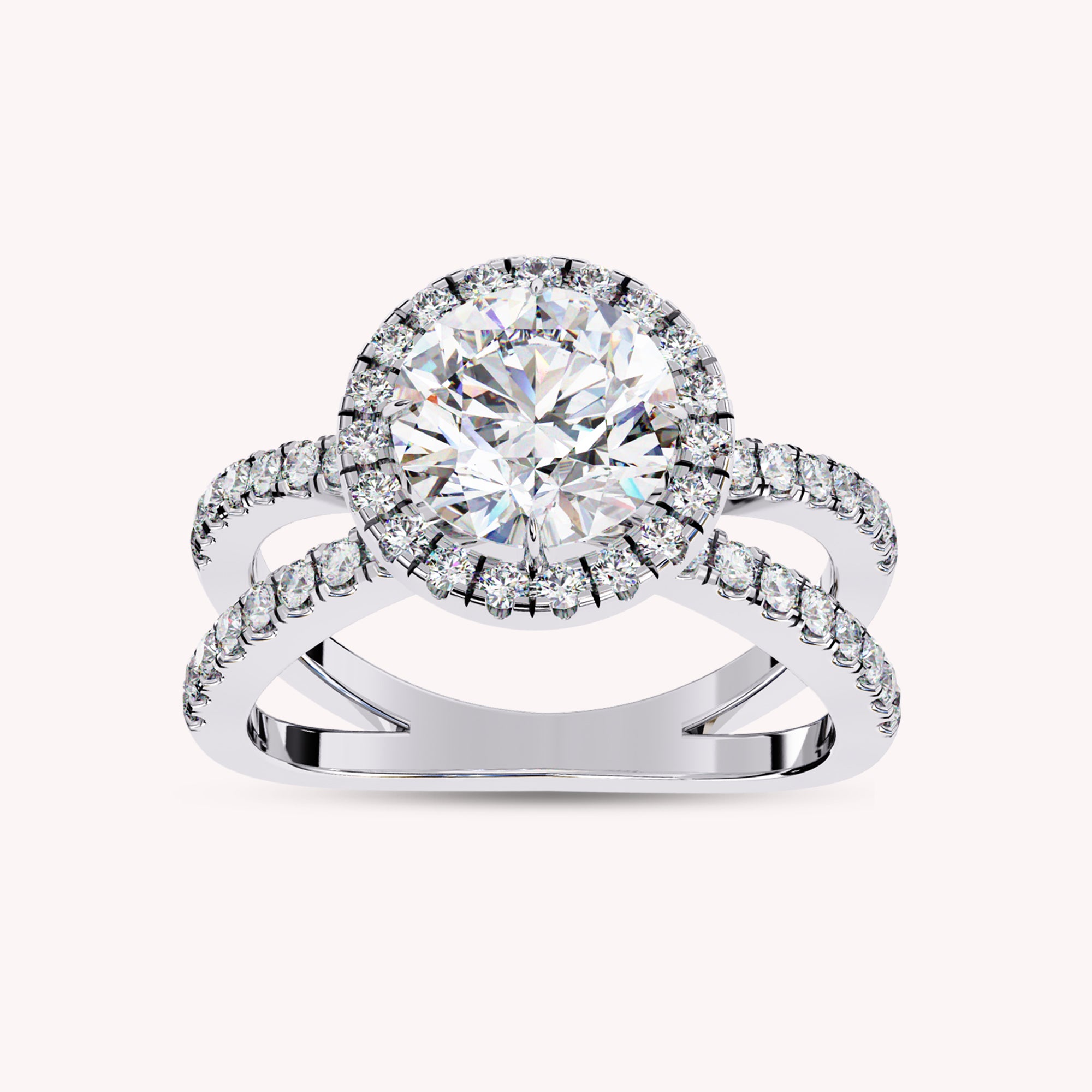 Elara Round Cut Split Shank Halo Lab Grown Diamond Engagement Ring