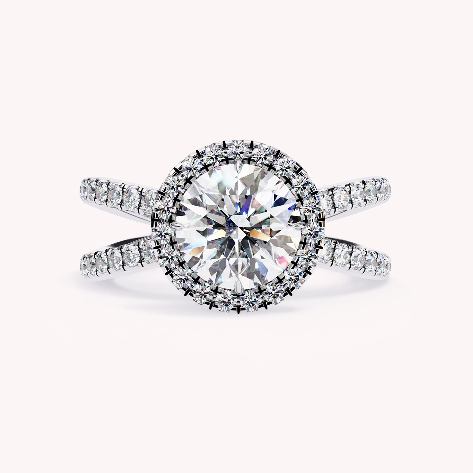 Elara Round Cut Split Shank Halo Lab Grown Diamond Engagement Ring