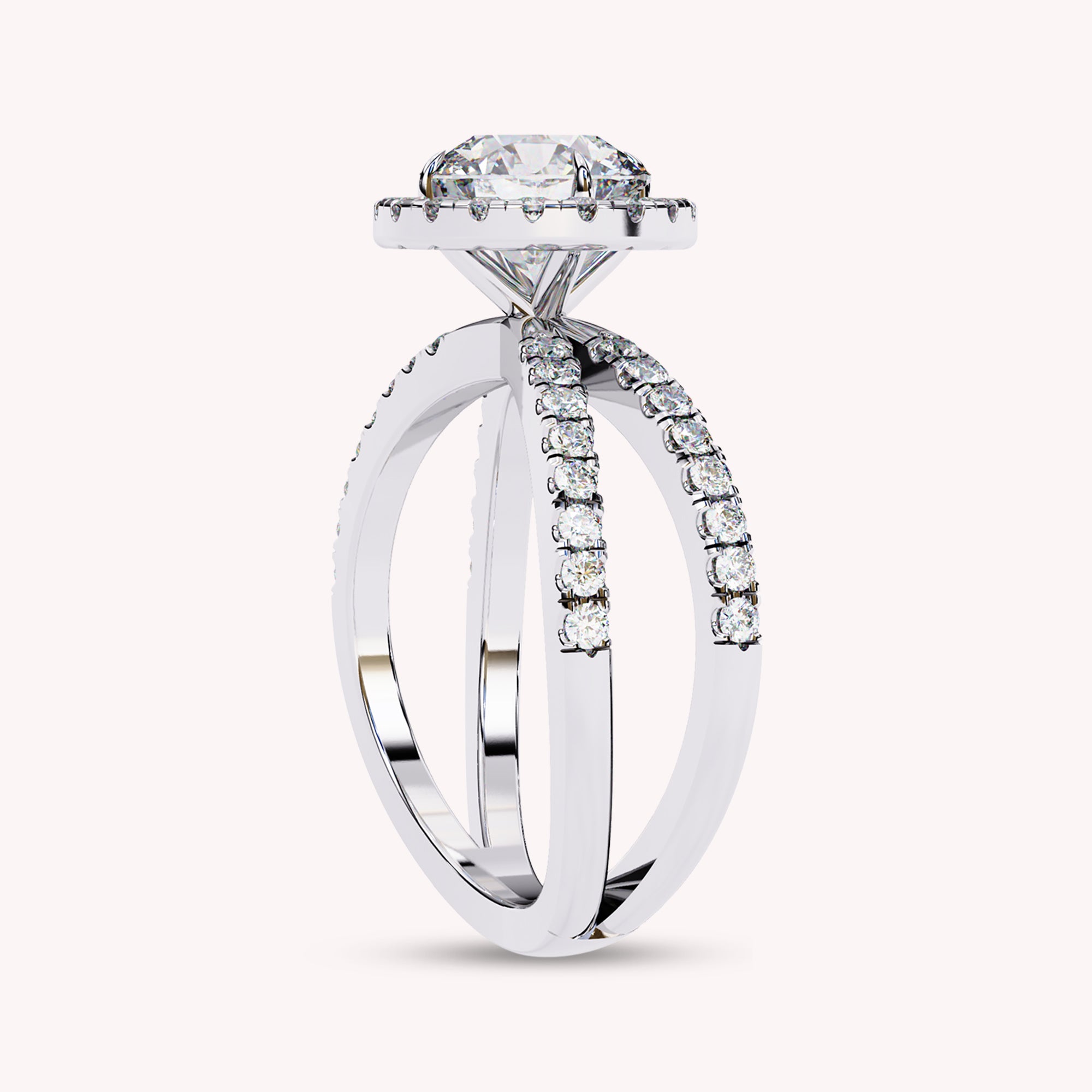 Elara Round Cut Split Shank Halo Lab Grown Diamond Engagement Ring