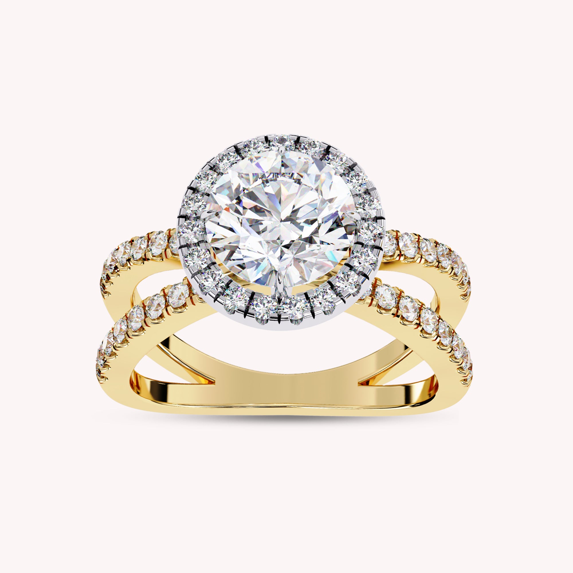 Elara Round Cut Split Shank Halo Lab Grown Diamond Engagement Ring