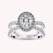 Marine Oval Cut Split Shank Halo Lab Grown Diamond Engagement Ring